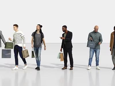 Diverse Group of People Walking Together Carrying Shopping Bags Casually Dressed 3d model