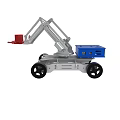 Mobile Mechanical Arm Platform with Blue Storage Box and Red Lifting Component 3d model