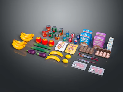 Essential Household Supplies Including Fresh Fruits Vegetables Canned Goods And Daily Items 3d model