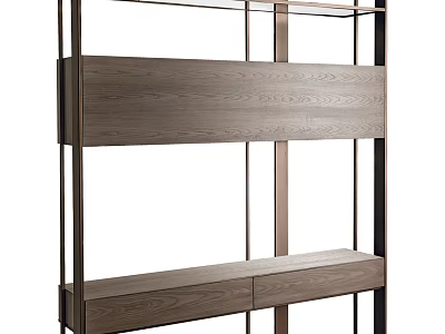 Modern Wooden Bookcase With Metal Frame Open Shelves And Storage Drawers 3d model