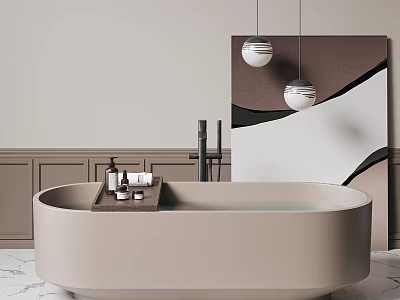 Modern Bathtub In Elegant Bathroom With Art Lights And Marble Floor 3d model