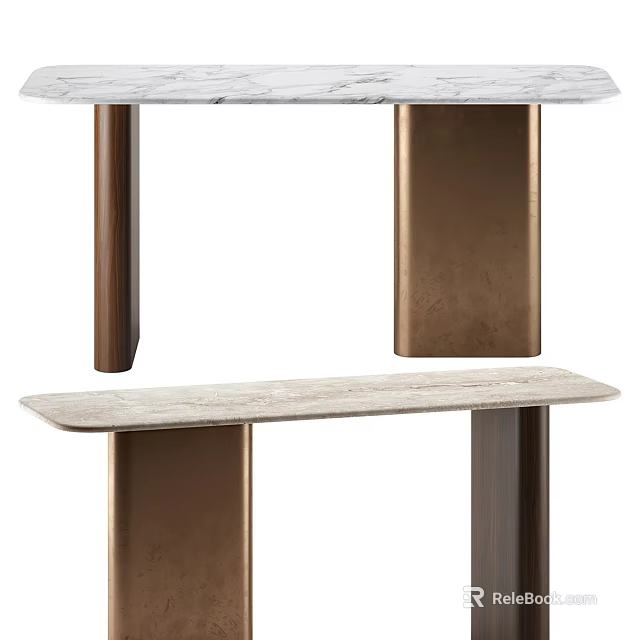 Sleek Modern Console Table And Side Cabinet With Marble Top Bronze Legs 3d model