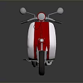 Red and White Classic Scooter With Black Seat And Chrome Details On Reflective Surface