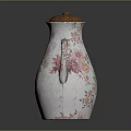 Ceramic Pitcher With White Base And Pink Floral Pattern And Brown Lid 3d model