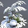 Snow Covered Arbor Trees With Ferns Stones And White Snow Accents 3d model