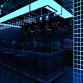 Modern Starry Sky Theme Bar Interior With Blue Lighting Black Walls And Leather Sofas 3d model