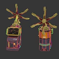 Mechanical Equipment With Blue Yellow Bodies Rotating Yellow Blades And Control Panels