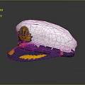 White And Blue Military Style Hat Featuring Yellow Emblem And Decorative Trim