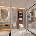 Modern Luxury Bathroom With Marble Walls Backlit Mirror And Glass Shower Enclosure