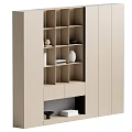 Sleek Modern Bookcase In Light Wood With Open Compartments And Closed Storage Cabinets