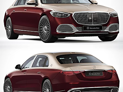Mercedes-Maybach Luxury Sedan With Burgundy And Gold Exterior Front Grille Multi-Spoke Wheels Rear Emblem 3d model