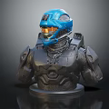 Game Movie Character 3D Model Bust With Blue Helmet Orange Visor And Gray Armor
