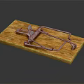 Mouse Trap With Wooden Base And Metal Spring Loaded Components For Pest Control