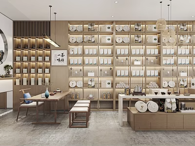 Tableware Specialty Store Interior With Wooden Shelves Displaying Plates And Bowls 3d model