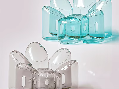 Modern Transparent Blue And Gray Bean Bag Chair With Unique Petal Design 3d model