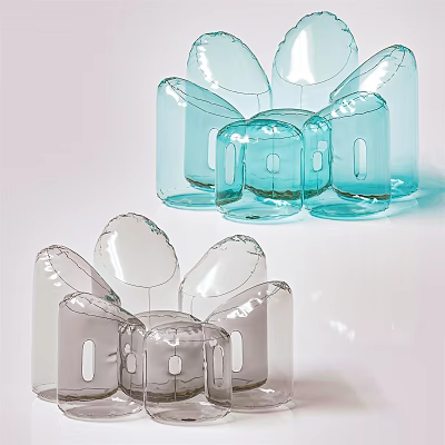 Modern Transparent Blue And Gray Bean Bag Chair With Unique Petal Design 3d model