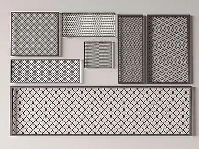 Assorted Metal Mesh Fence Panels With Different Sizes And Grid Designs 3d model