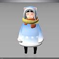 Cute Cartoon Character Wearing Blue Coat With Cat Ear Hat And Yellow Red Scarf