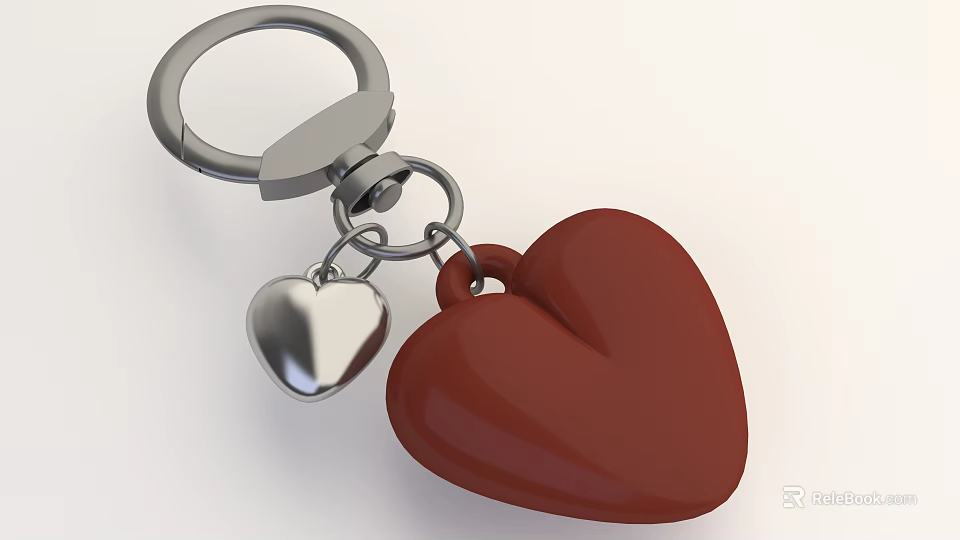 Stylish Keychain With Silver Heart Pendant And Red Heart Charm 3d model 