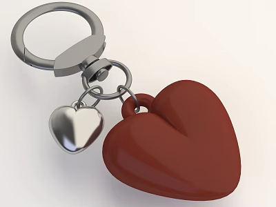 Stylish Keychain With Silver Heart Pendant And Red Heart Charm 3d model