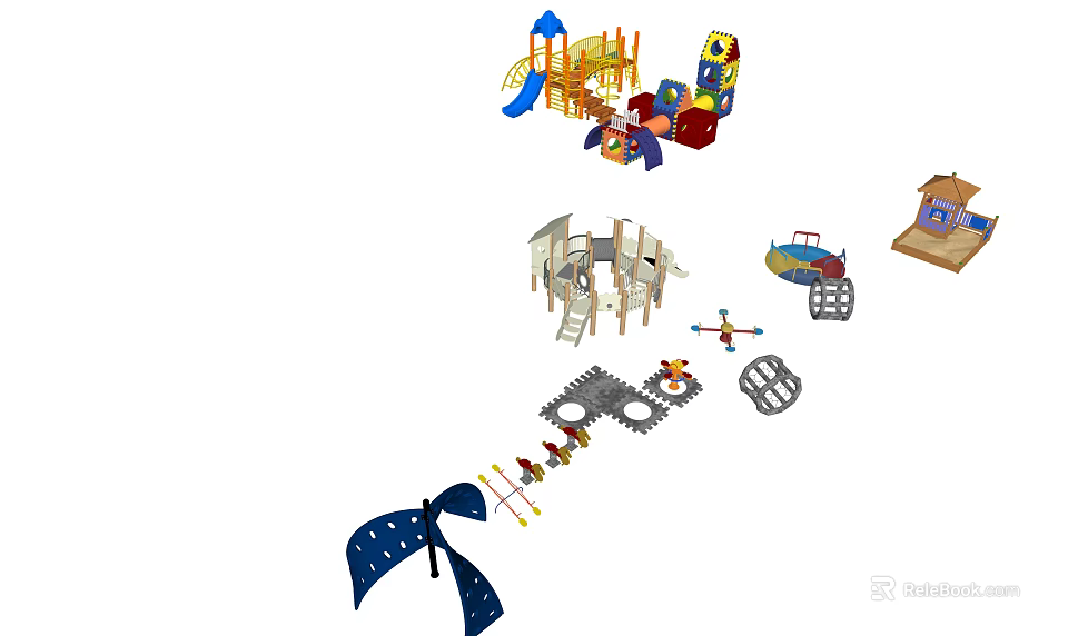 Fun Outdoor Playground Equipment With Slides Climbing Frames Swings And Seesaws For Kids 3d model 