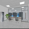 Modern Server Room Interior Featuring Server Racks Computers Desks Chairs Air Conditioner And Plant 3d model