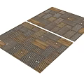 Two Piece Square Rugs With Geometric Pattern In Brown Beige Gray Tones