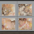 Abstract Paintings Featuring Warm Tones Yellow Pink Beige Textured Brushstrokes Wall Art