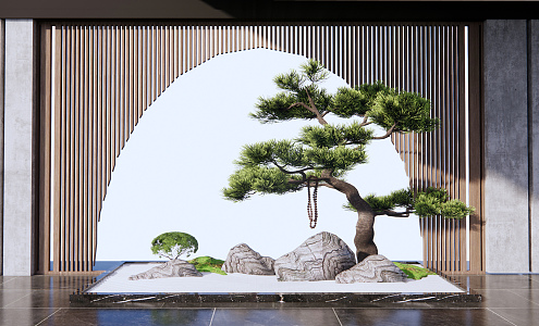 New Chinese style landscape sketch landscape wall 3d model