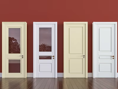 White And Beige Swing Doors With Glass Panels And Solid Panels Design 3d model