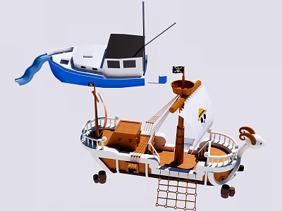 Colorful Pirate Ship Playground Equipment with Slide Ladder Sail and Cabin 3d model