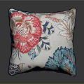 Decorative Pillow With Pink Flowers Blue Leaves And White Background Design