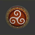 Traditional Red Round Shield With White Spiral Patterns Golden Edge Decorations And Red Border