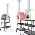 Commercial Pizza Ovens In Silver Red White With Mobile Metal Racks And Multiple Shelves