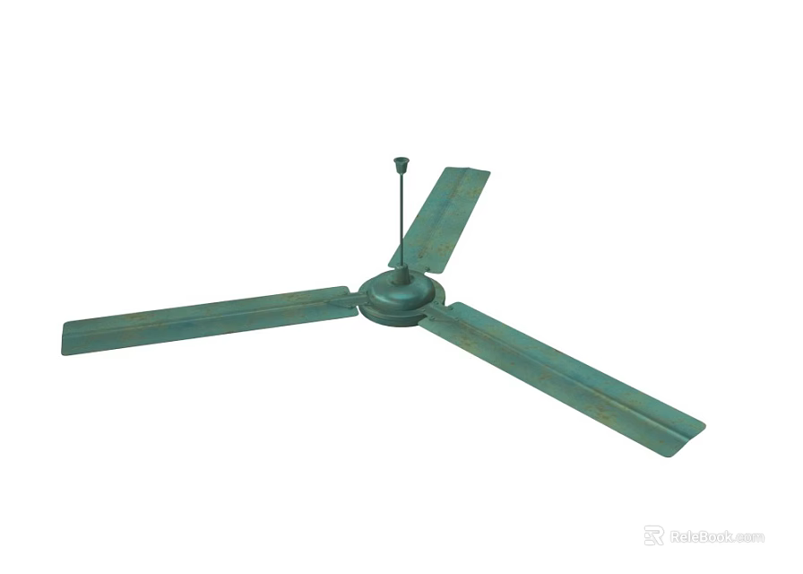 Air Conditioner Ceiling Fan With Three Teal Blades For Room Cooling 3d model 