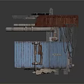 Industrial Style Scene Components With Metal Pipes Blue Wall Panels Workbench And Barrel