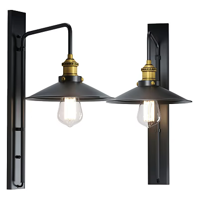 Industrial Style Wall Sconces With Black Gold Metal Frame And Edison Bulbs 3d model