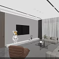 Modern Living Dining Room Interior With Beige Sofa Coffee Table TV Wall And Potted Plant