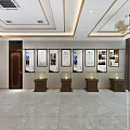 Elegant Showroom Interior With Wooden Shelves Blue Bottles And Display Cabinets