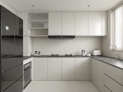Modern Kitchen Interior With Black White Cabinets Black Countertop And Appliances 3d model