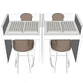 White Display Shelves With Grid Top Design And Brown Bar Stools 3d model