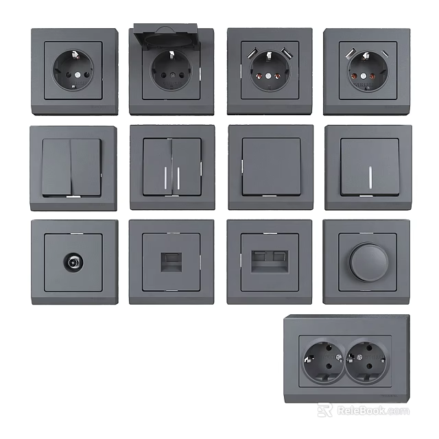 Assorted Gray Electrical Switch Panels And Sockets 3d model 