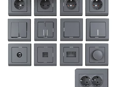 Assorted Gray Electrical Switch Panels And Sockets 3d model
