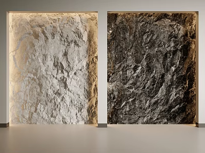 Light And Dark Textured Stone Background Wall With Edge Lighting Design 3d model