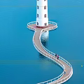 Scenic White Lighthouse Tower With Curved Pathway Along Blue Waterfront Background 3d model