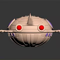 Futuristic Golden Aerospace Probe With Purple Circular Windows And Metallic Design