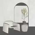 Stylish Beige Leisure Chair With Stone Side Table Near Arched Doorway Accompanied By Green Plant