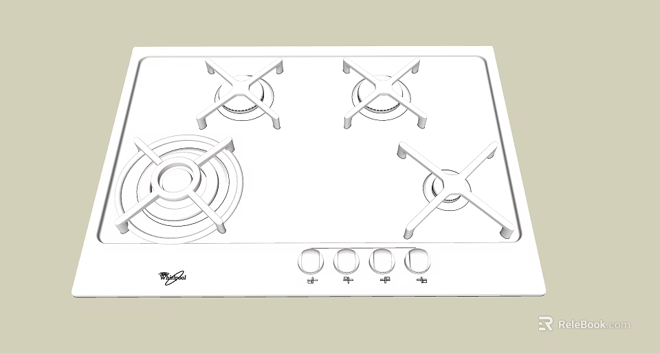 Modern Glass Cooktop Gas Stove With Four Burners And Control Knobs For Kitchen 3d model 