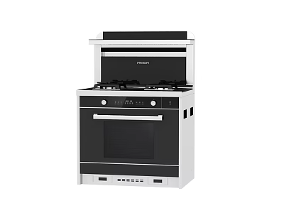 Modern Black And White Kitchen Integrated Appliance With Gas Stove Range Hood And Oven 3d model