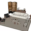 Stylish White Sofa And Coffee Table Set With Armchairs Floor Lamp And Rug